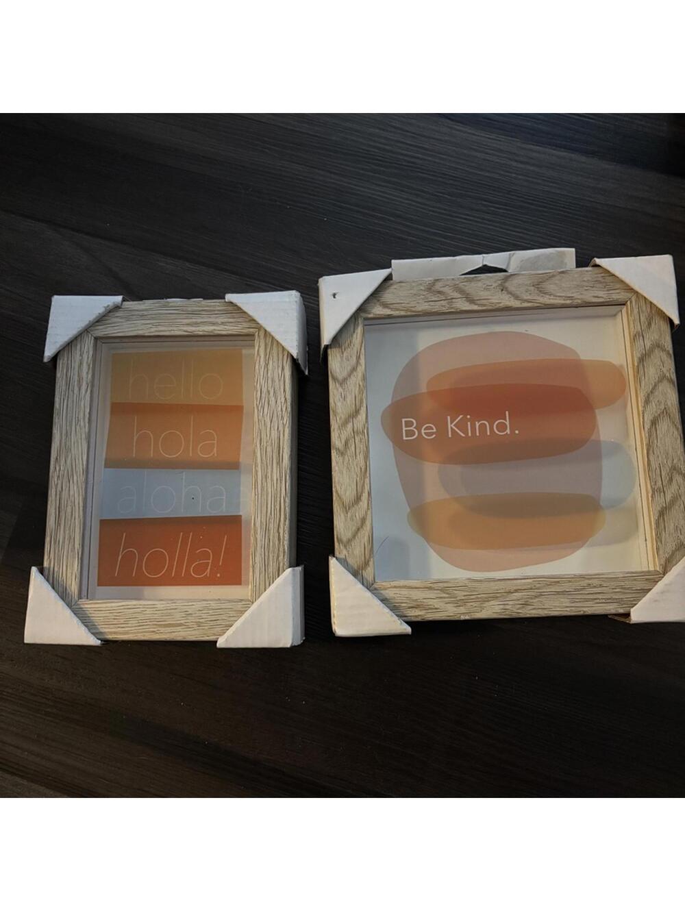 Hello Hola & Be Kind Layered Glass Wood Framed Wall Decor
